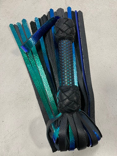 Mermaid and Black Leather Perforated Handle Flog