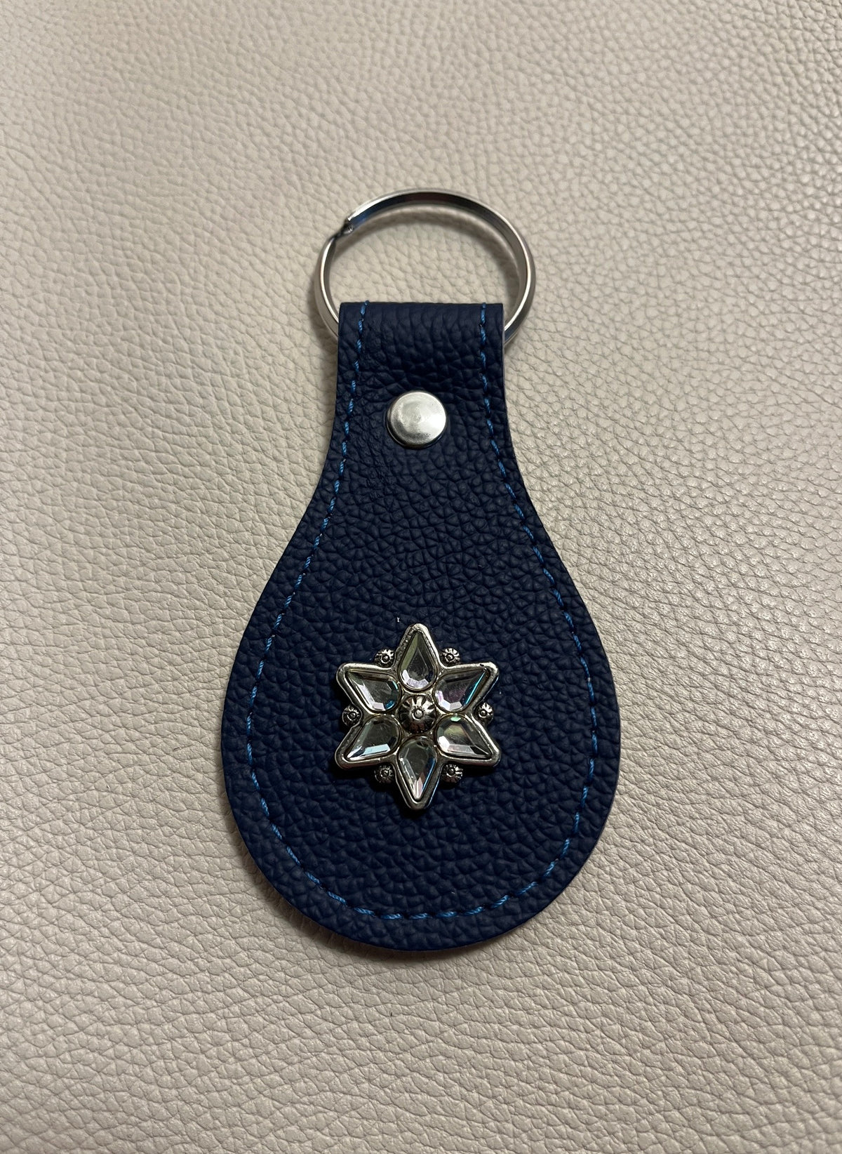 Crystal Star Blue Leather Keychain