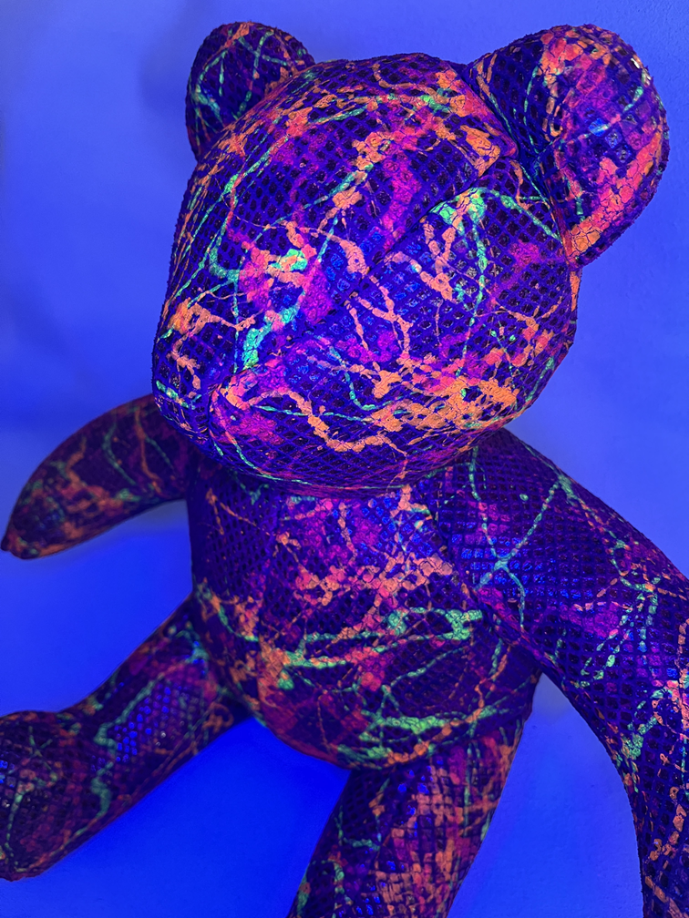 Black Light Paint Splatter Red Leather Teddy Bear