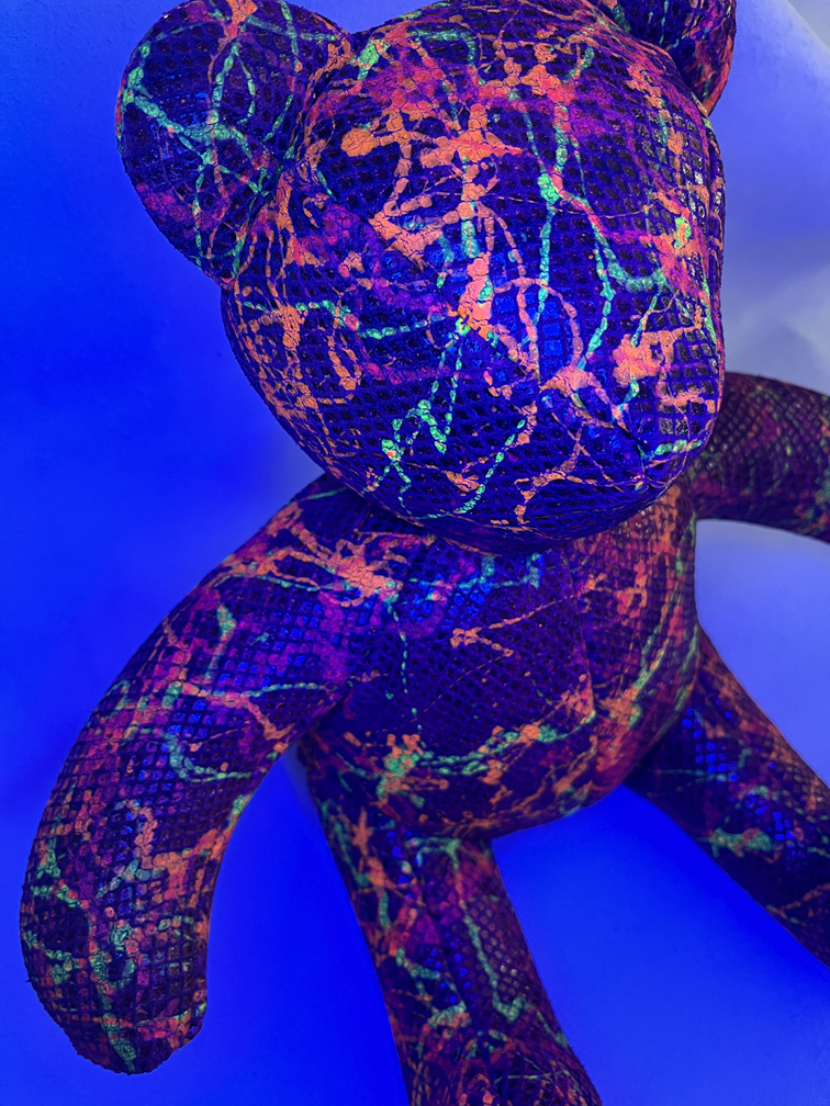 Black Light Paint Splatter Red Leather Teddy Bear
