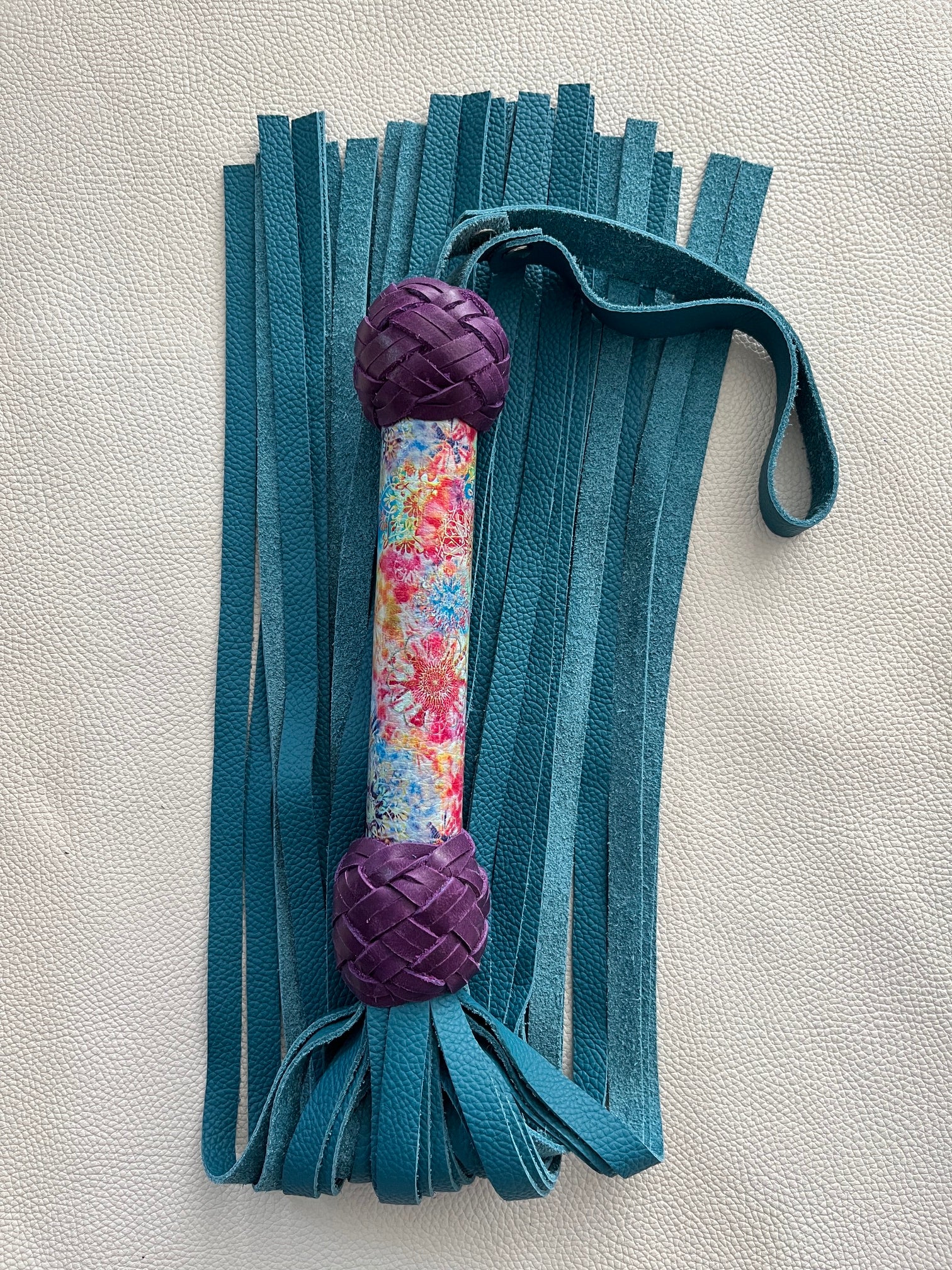Colour Burst and Teal Leather Flogger