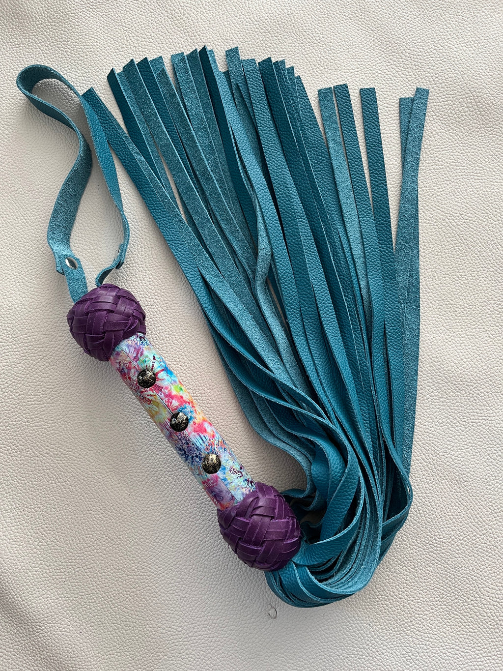 Colour Burst and Teal Leather Flogger