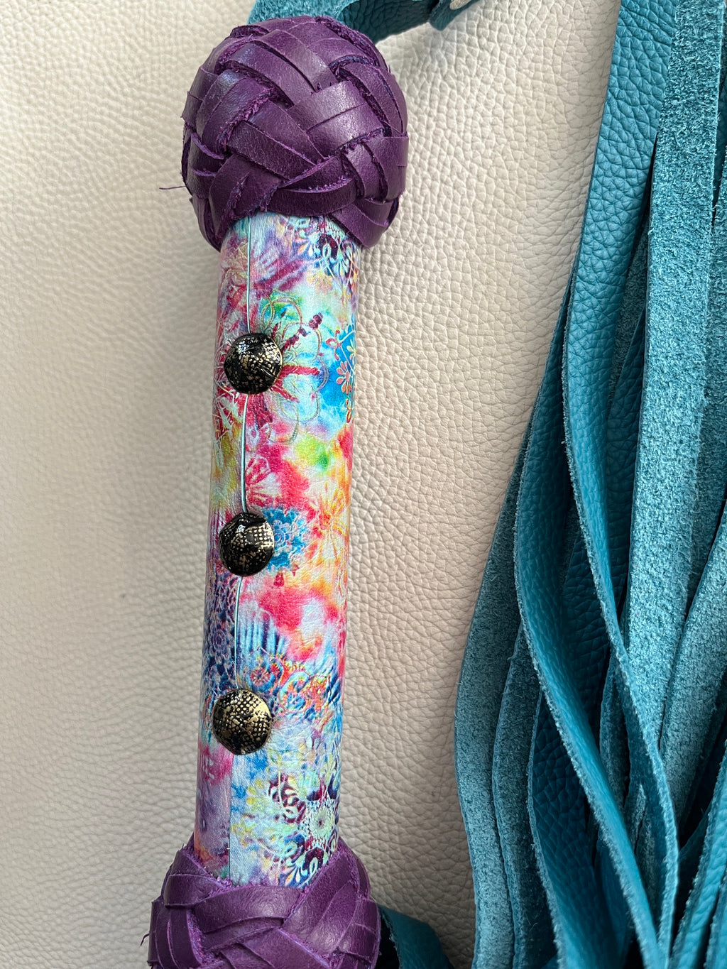 Colour Burst and Teal Leather Flogger