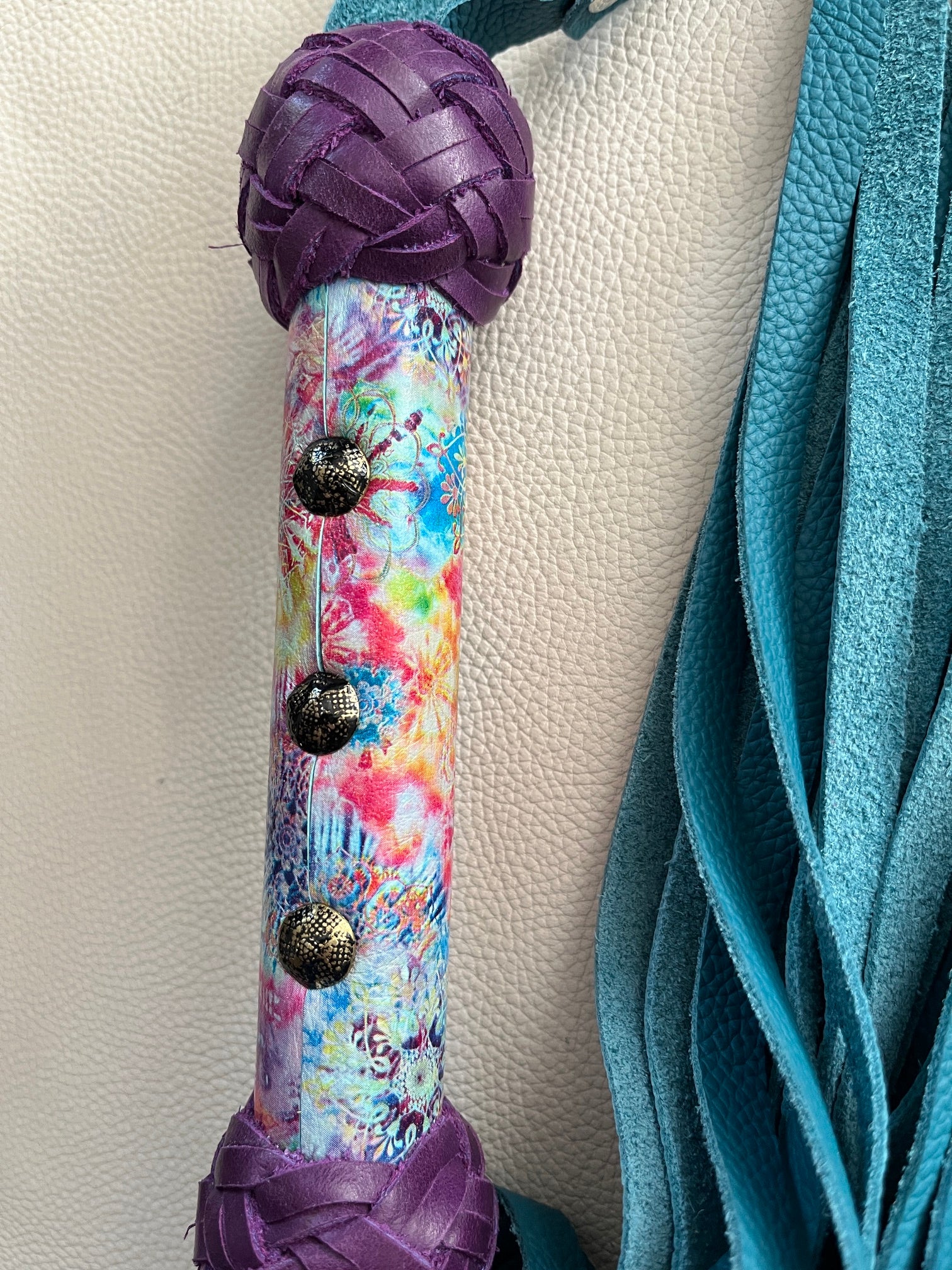 Colour Burst and Teal Leather Flogger