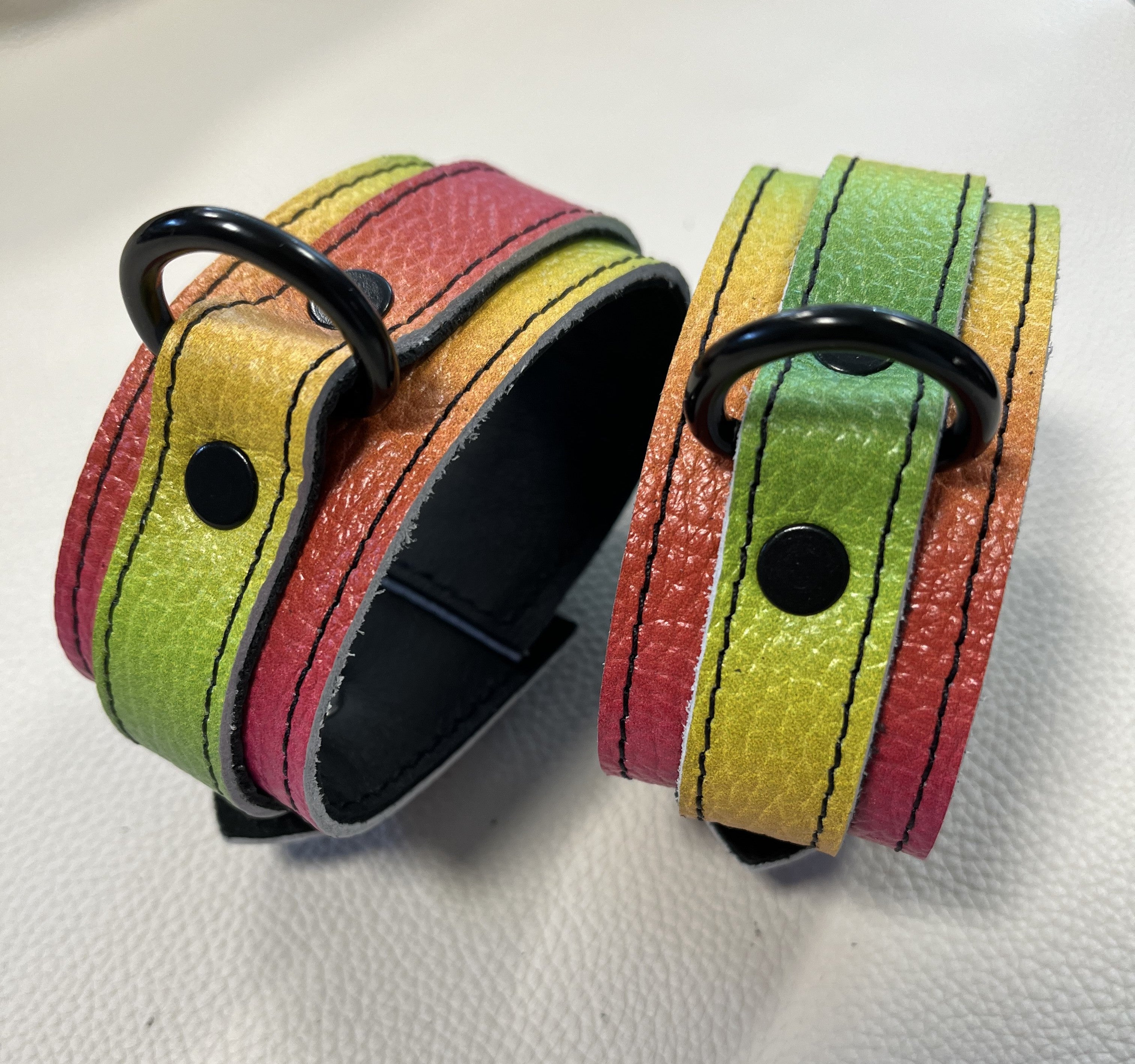 Electric Rainbow Leather Cuffs