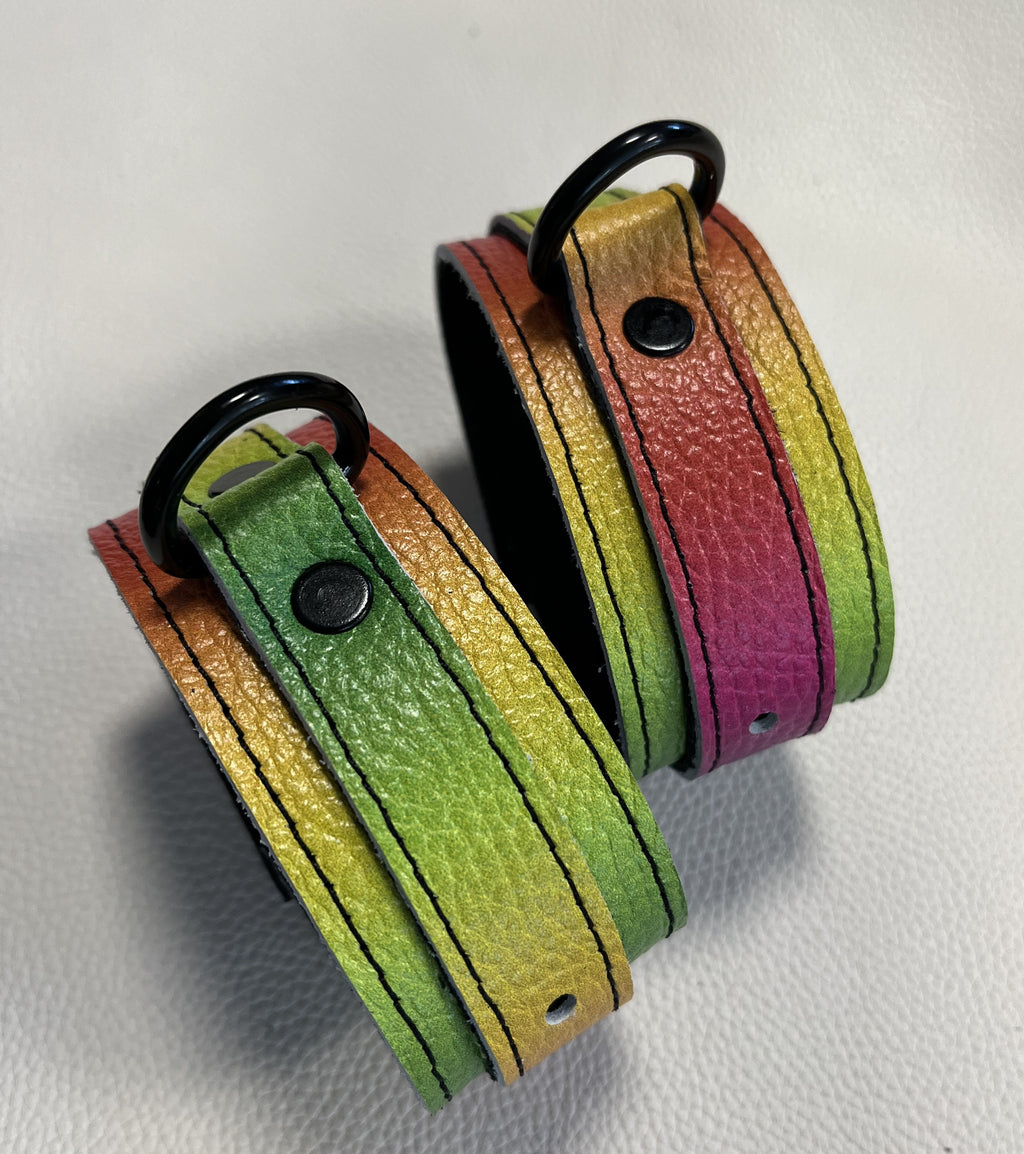 Electric Rainbow Leather Cuffs