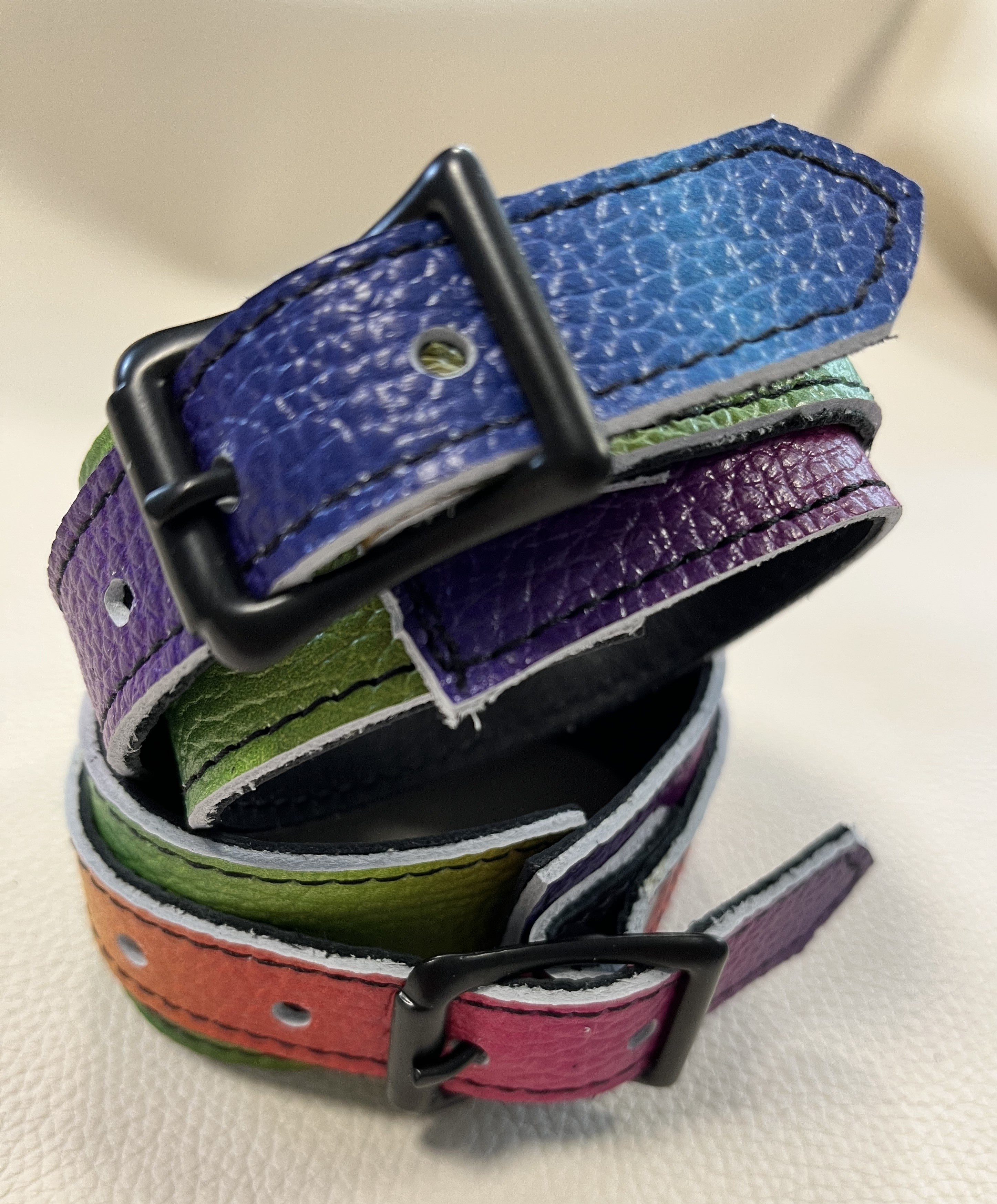 Electric Rainbow Leather Cuffs