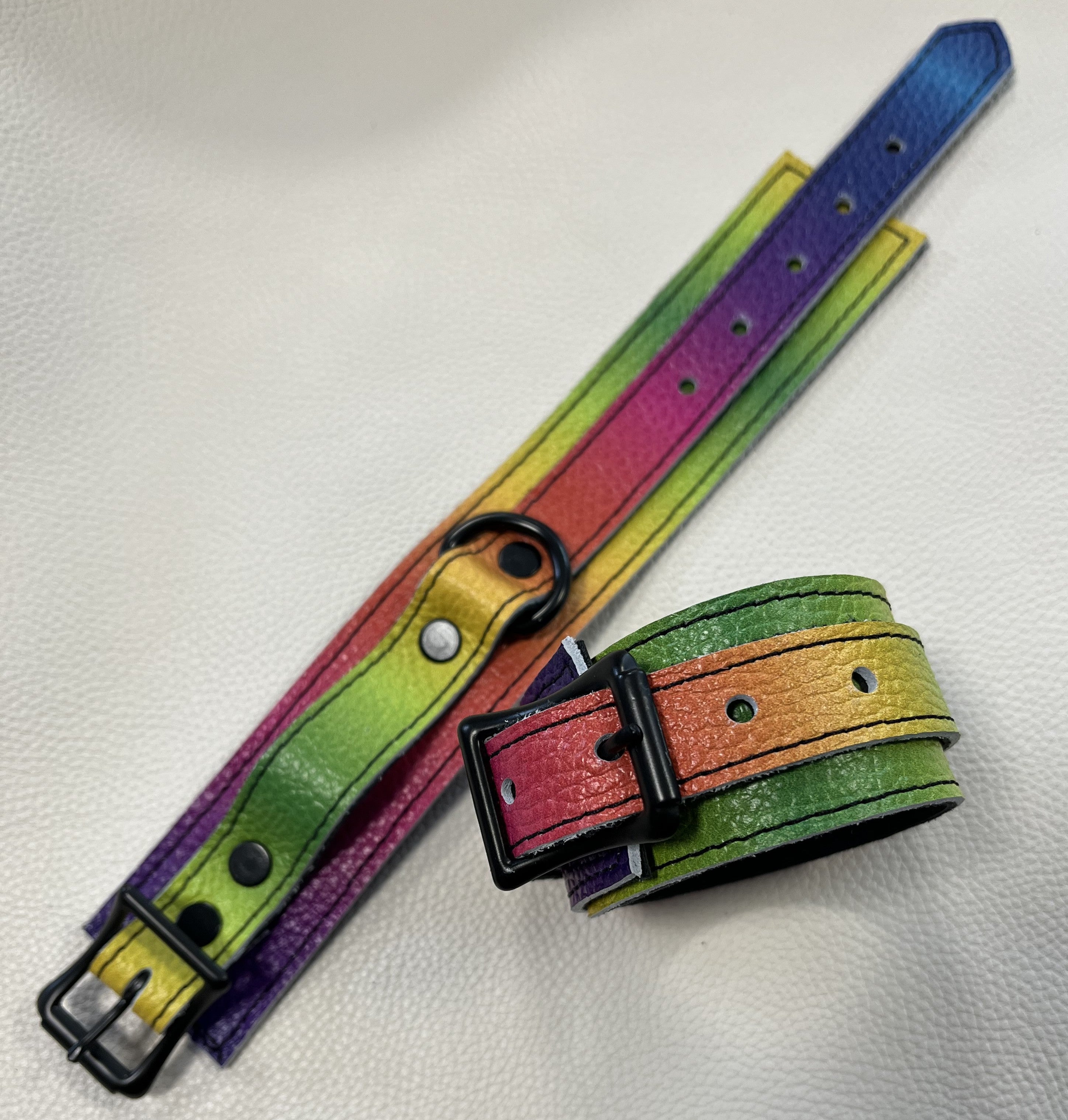 Electric Rainbow Leather Cuffs