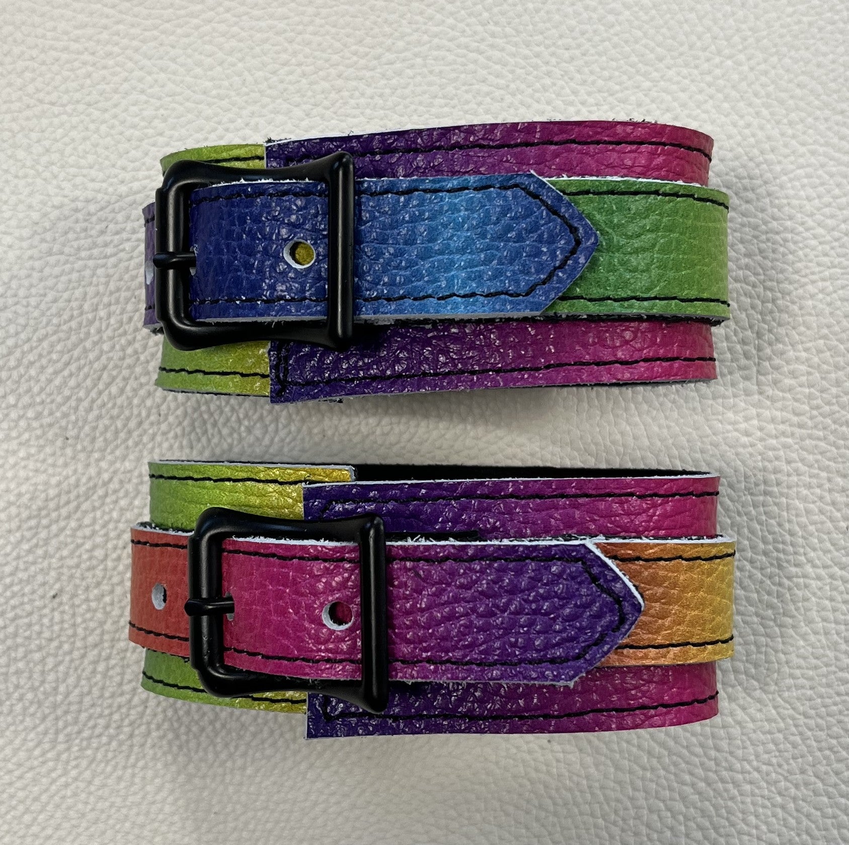 Electric Rainbow Leather Cuffs