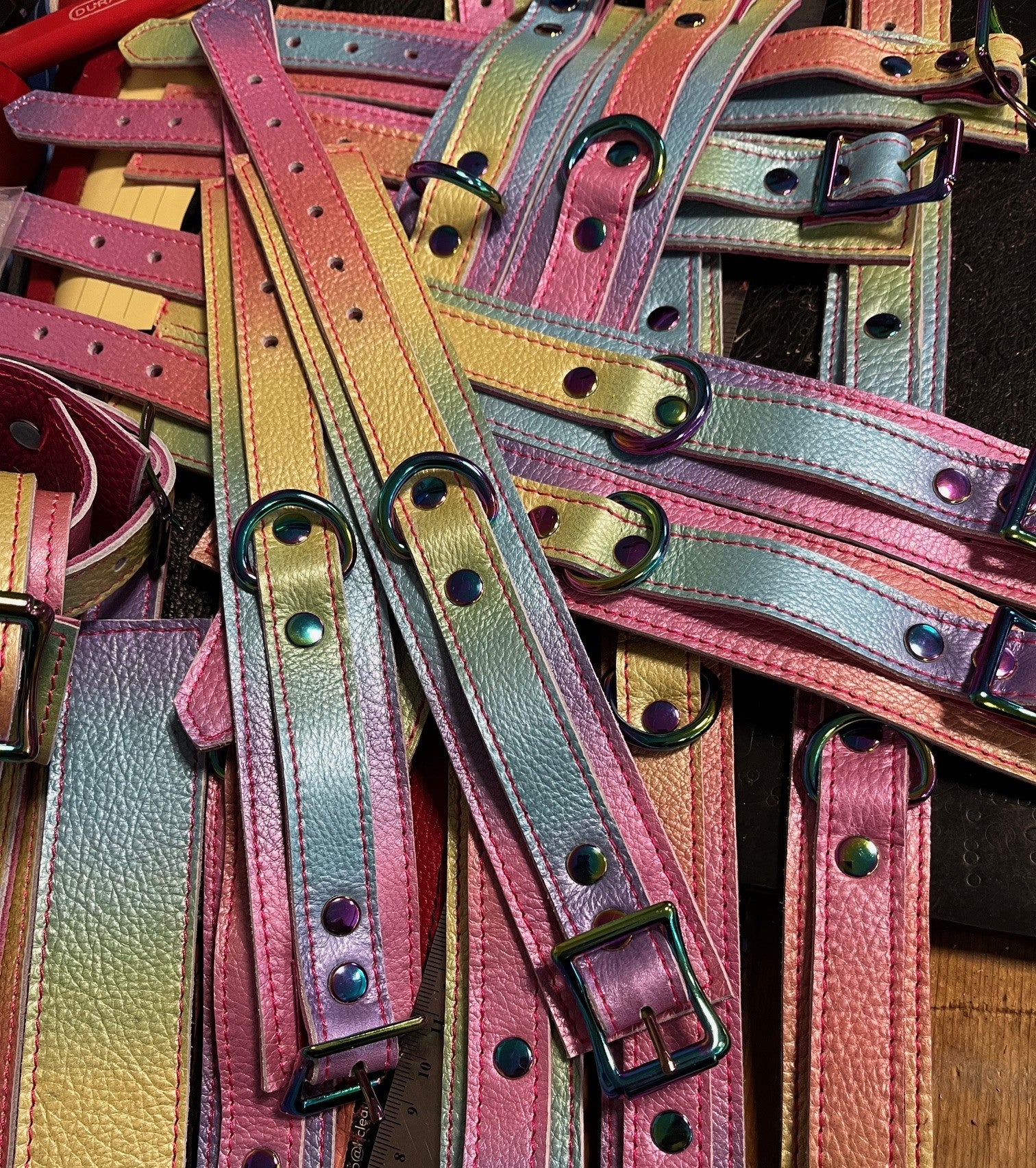 Rainbow Leather Cuffs