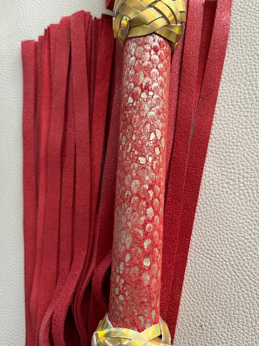 Red and Gold Leather Flogger