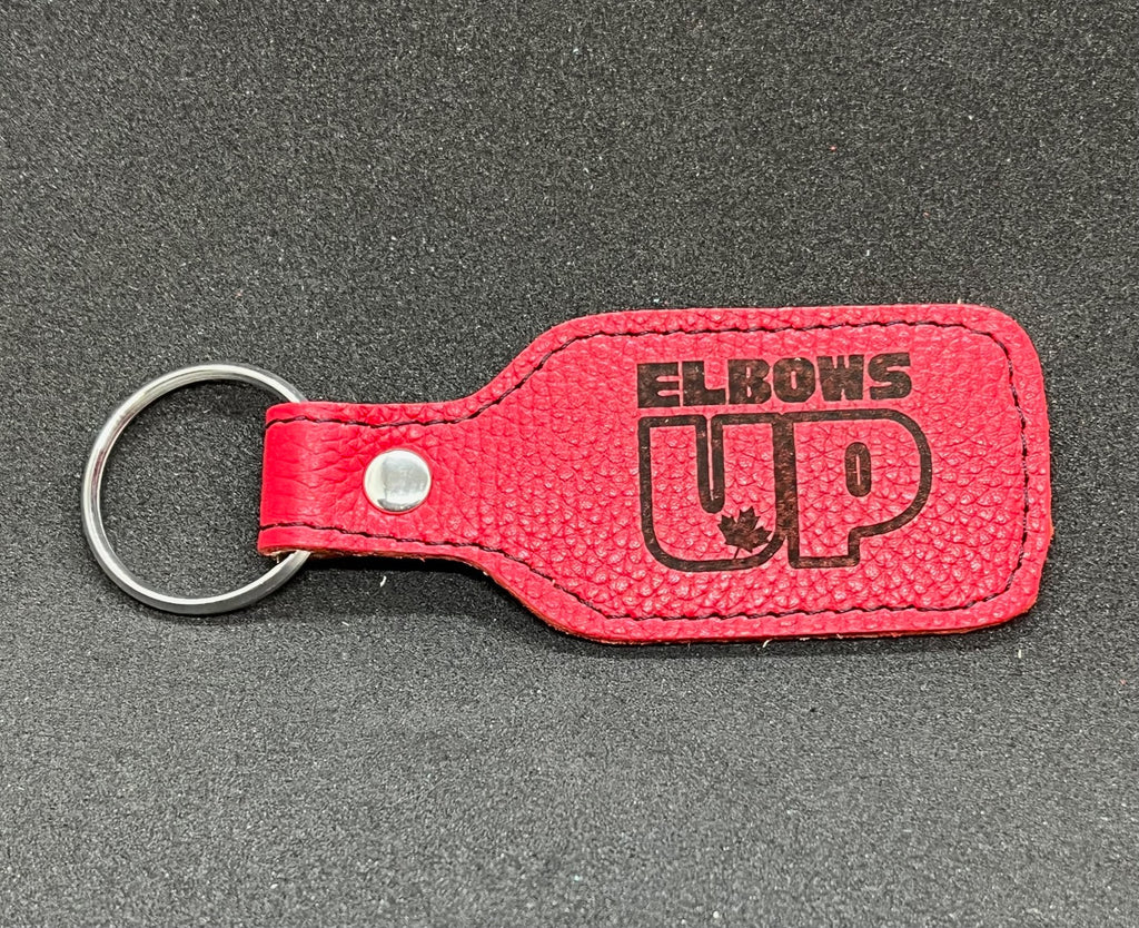"Elbows Up" red leather keychain