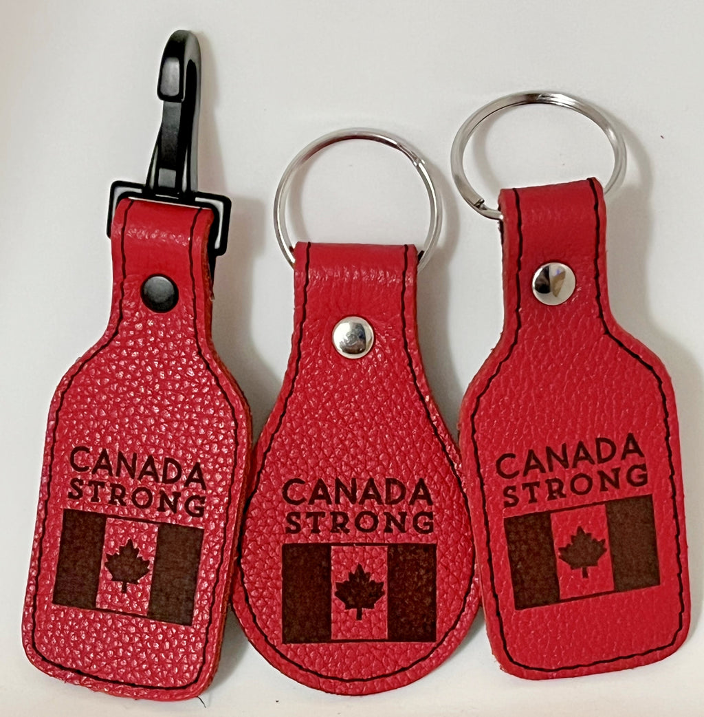 "Canada Strong" red leather keychain