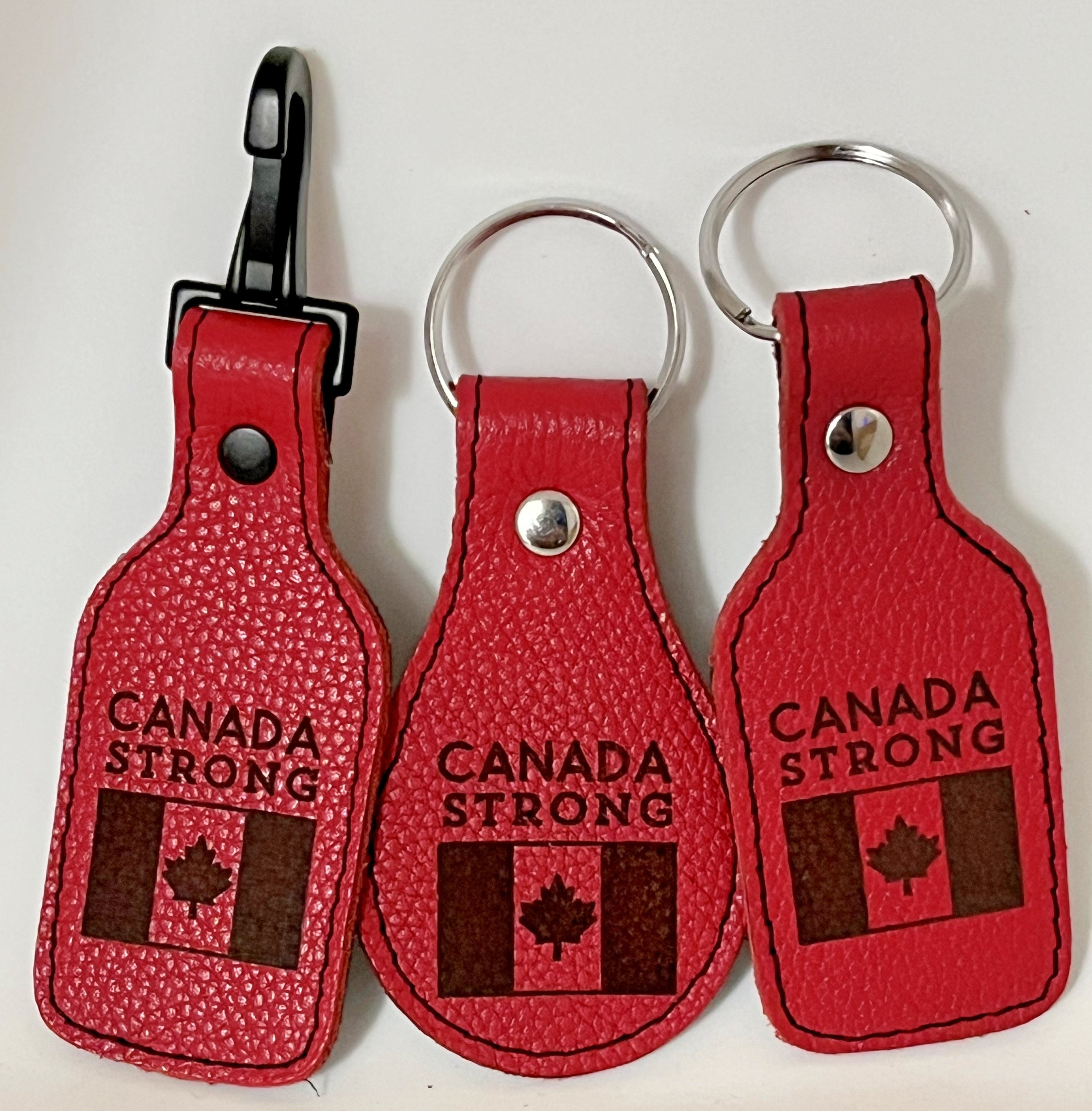 "Canada Strong" red leather keychain
