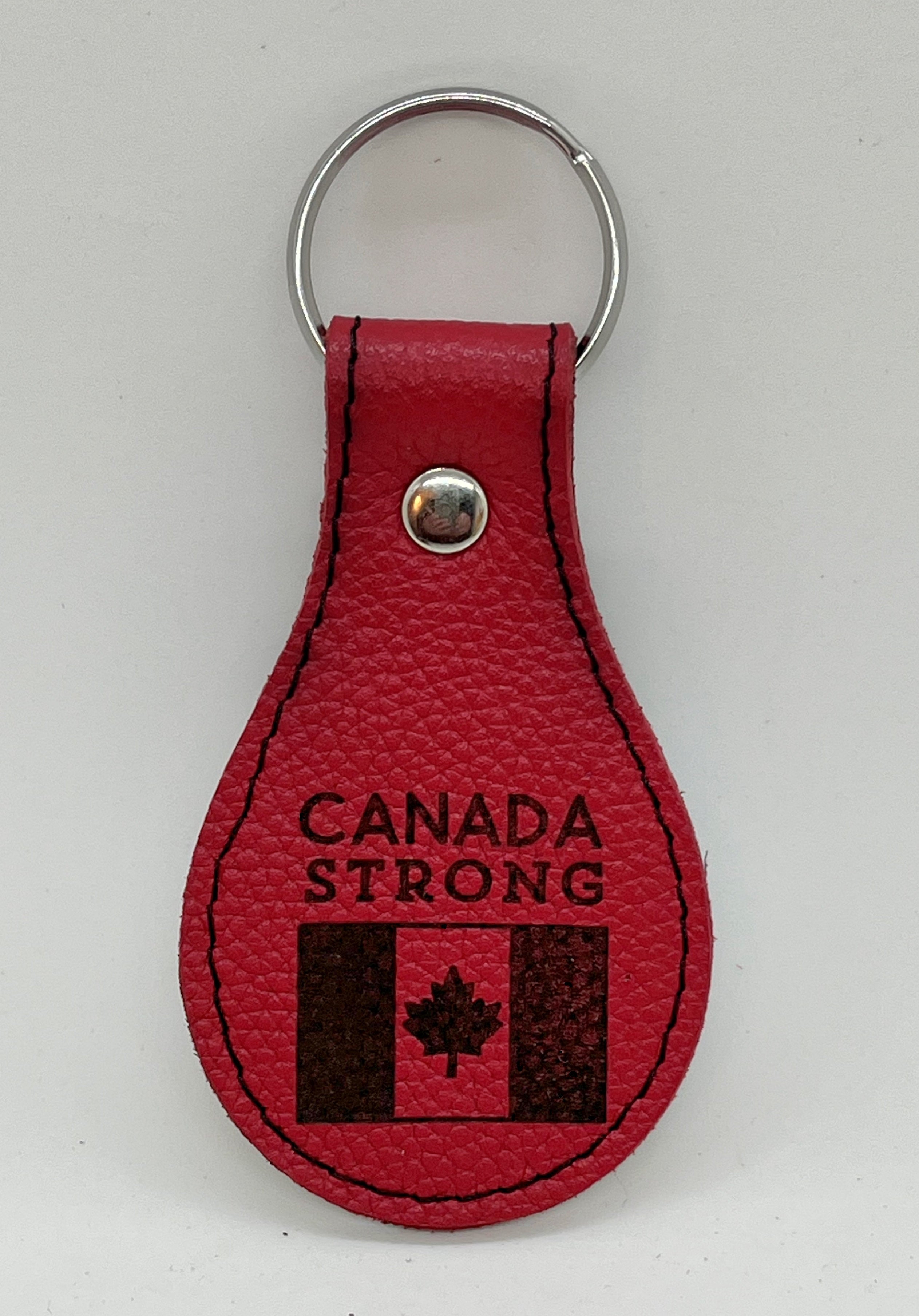 "Canada Strong" red leather keychain