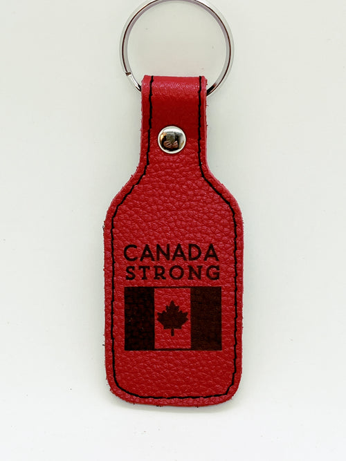 "Canada Strong" red leather keychain