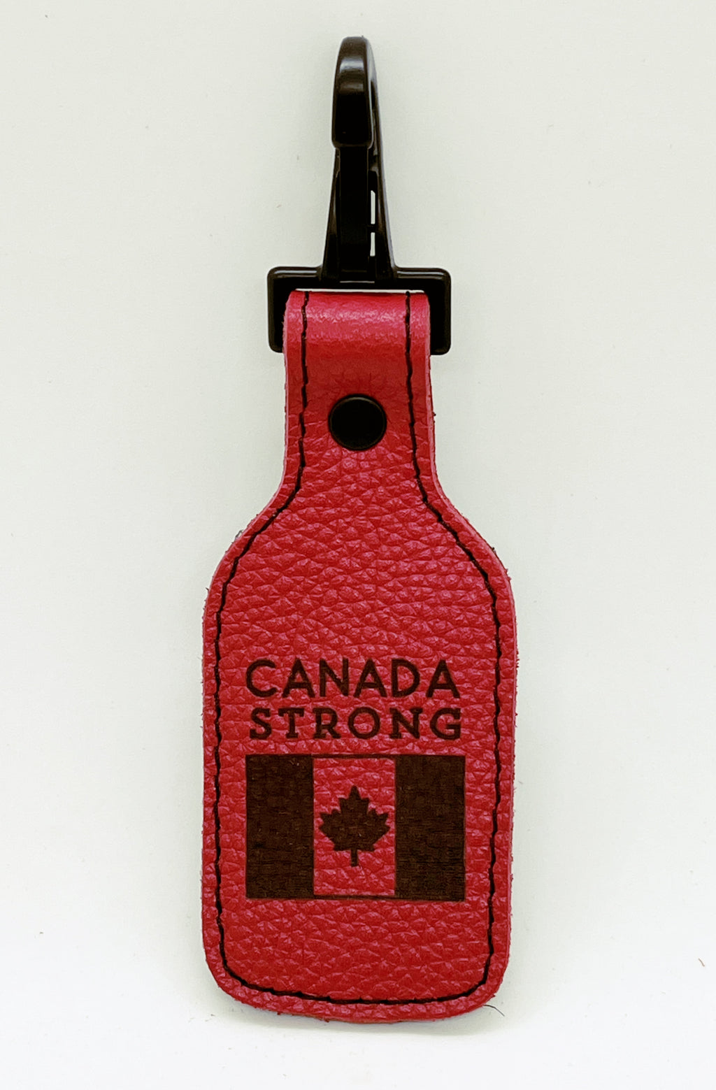 "Canada Strong" red leather keychain