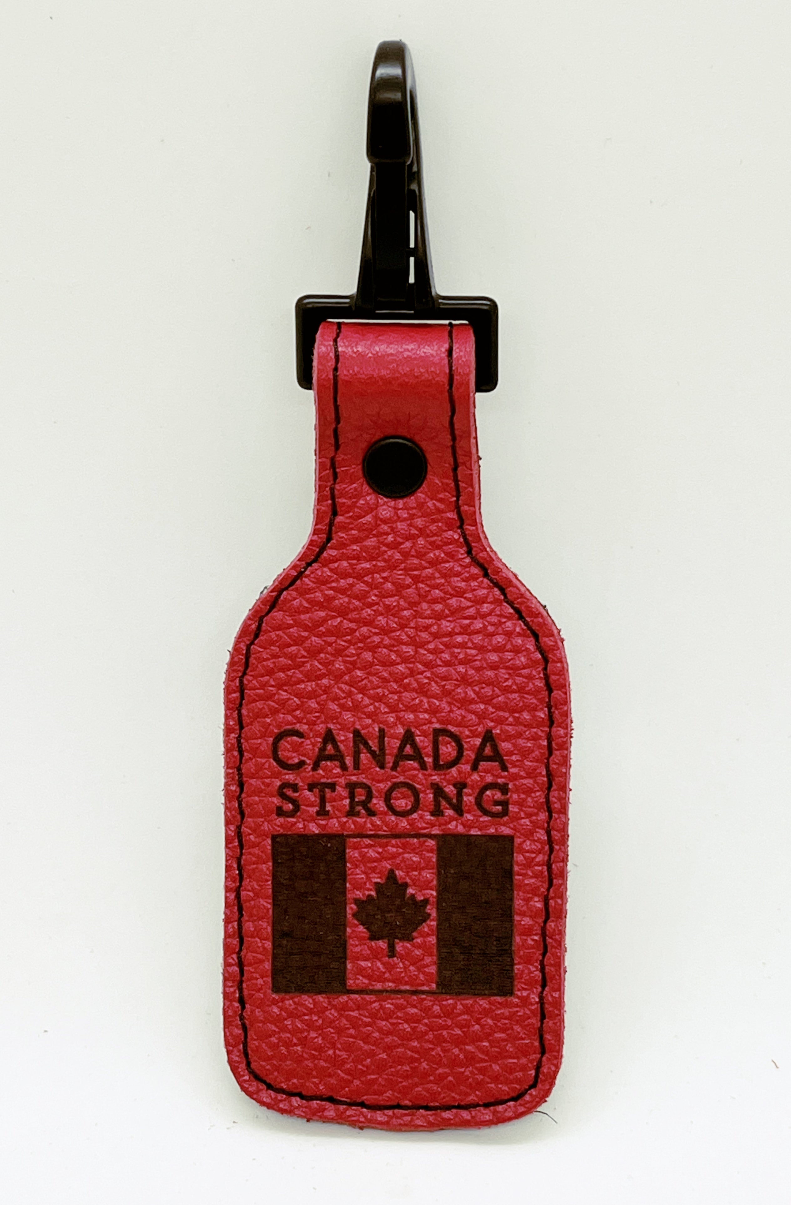 "Canada Strong" red leather keychain