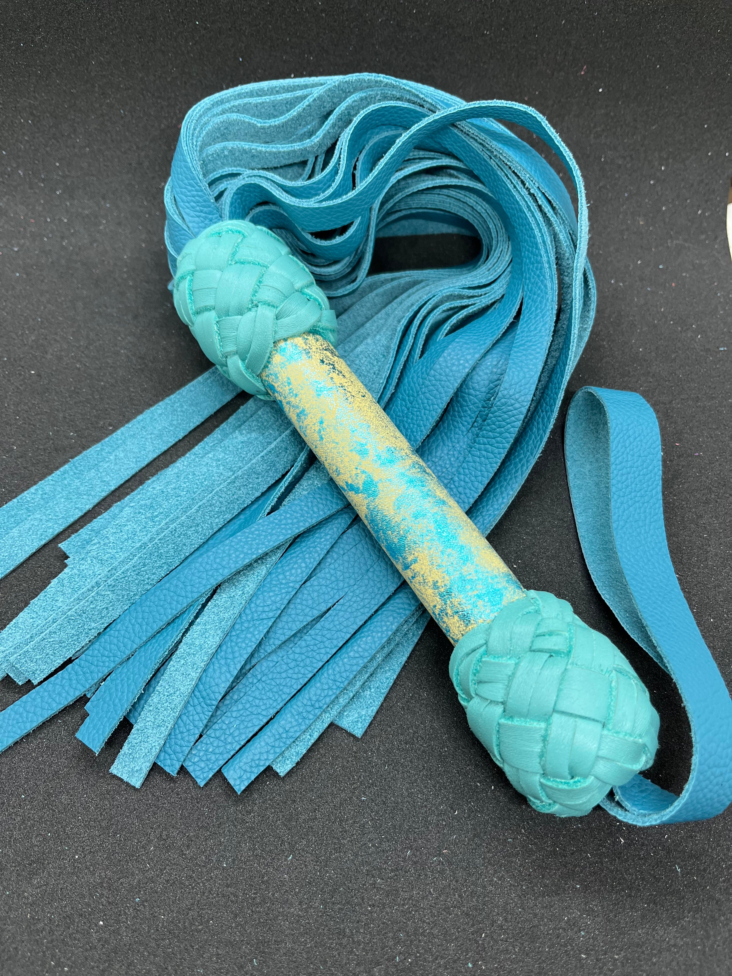 Turquoise and Teal Leather Flogger
