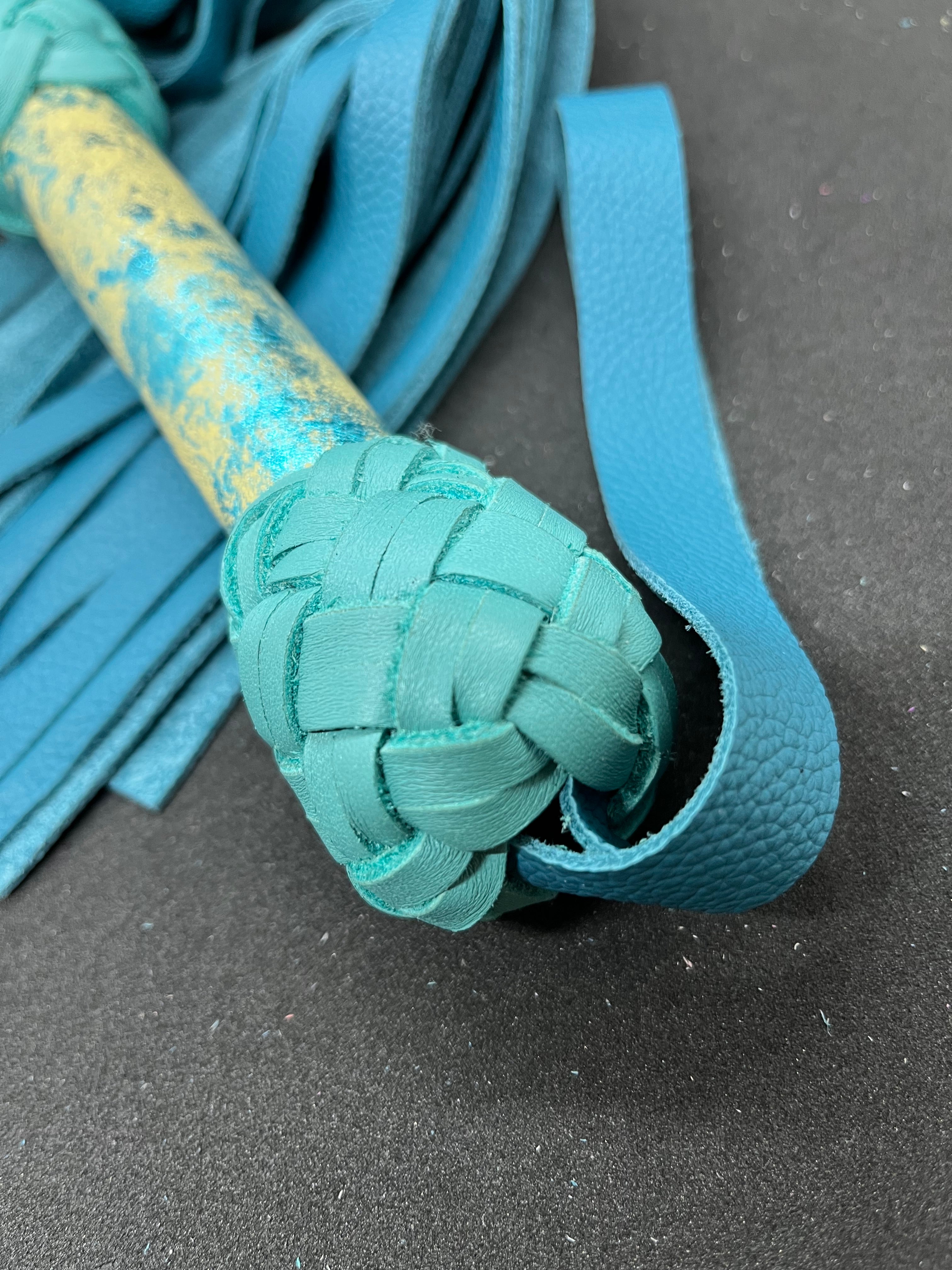 Turquoise and Teal Leather Flogger