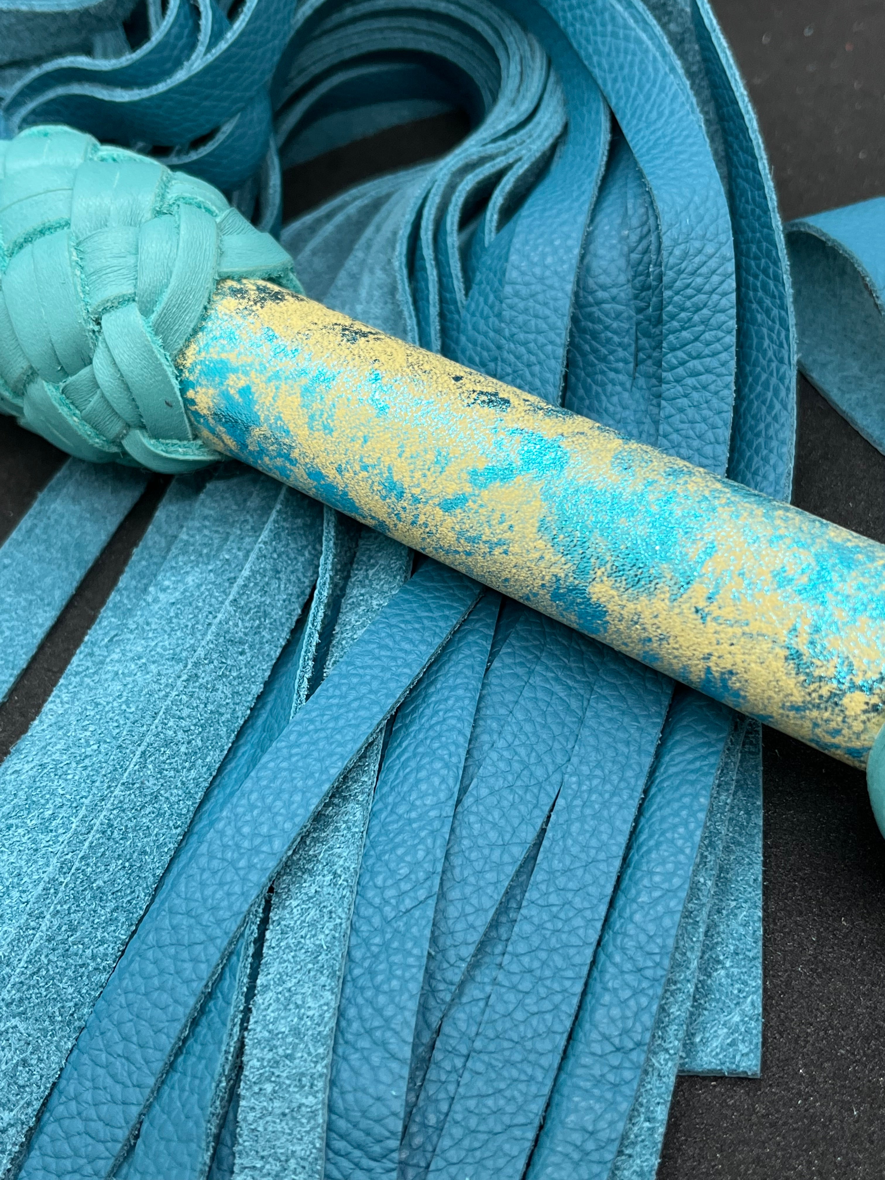 Turquoise and Teal Leather Flogger