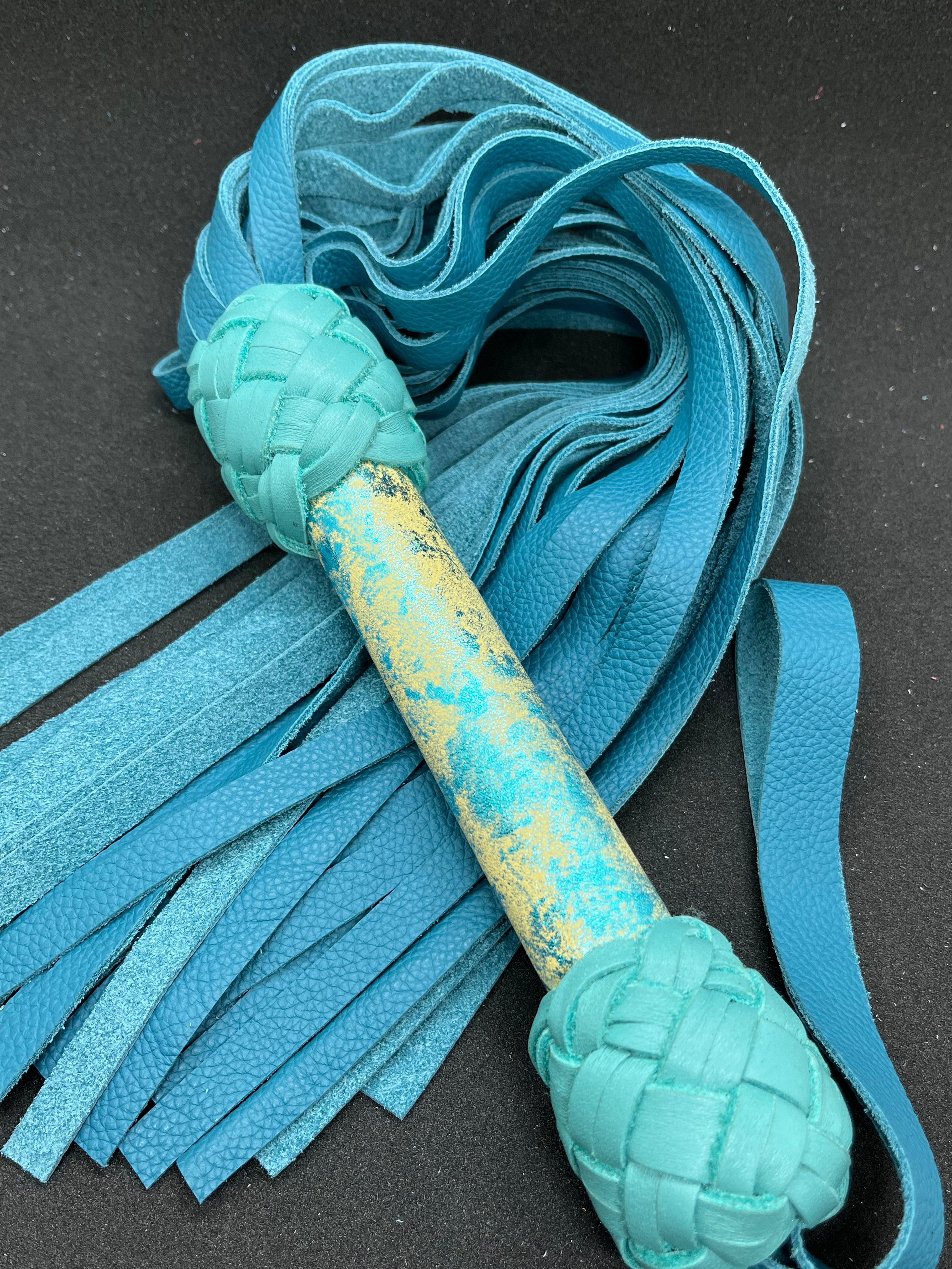 Turquoise and Teal Leather Flogger