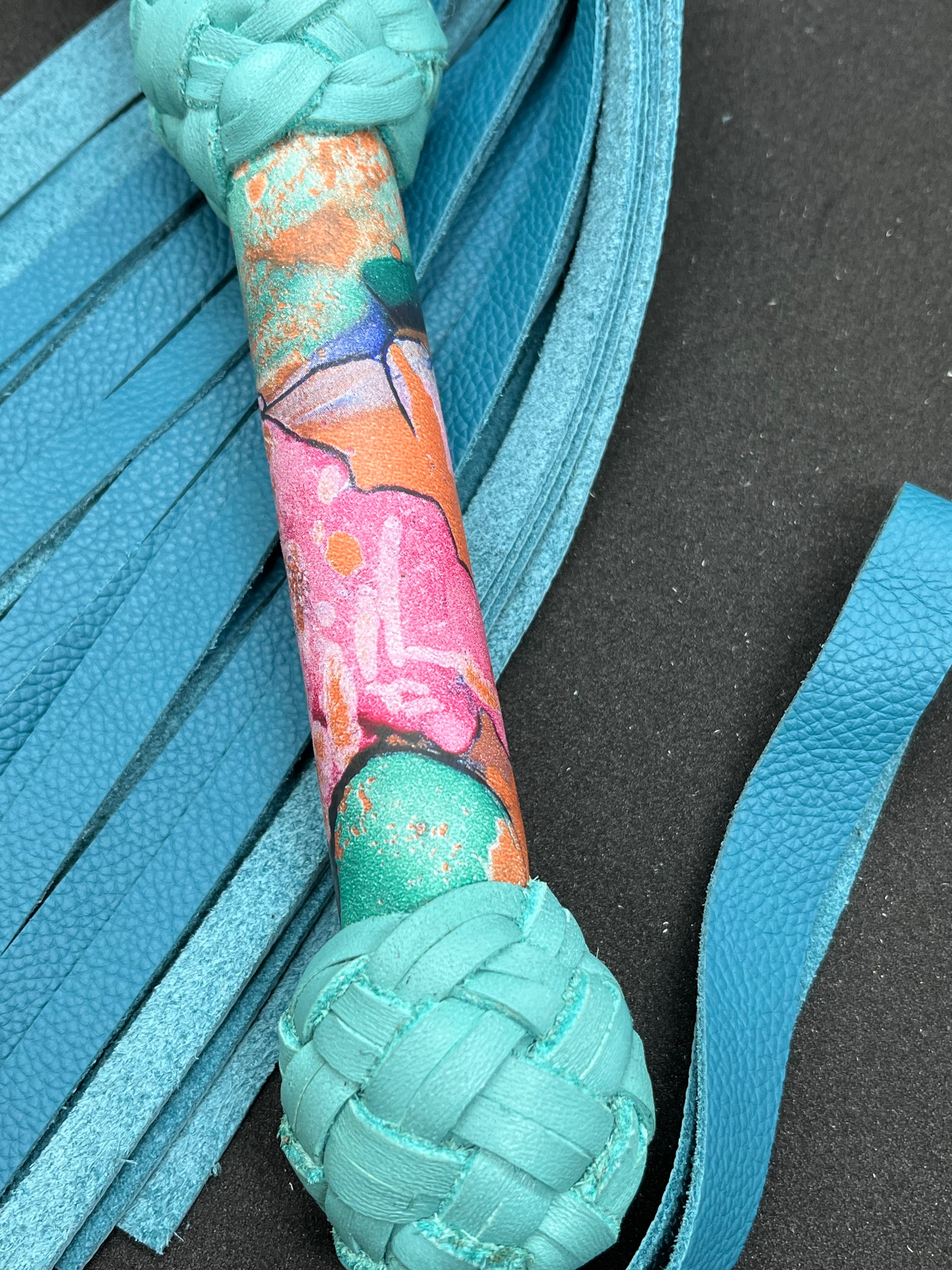 Abstract Water Color Printed Leather Flogger