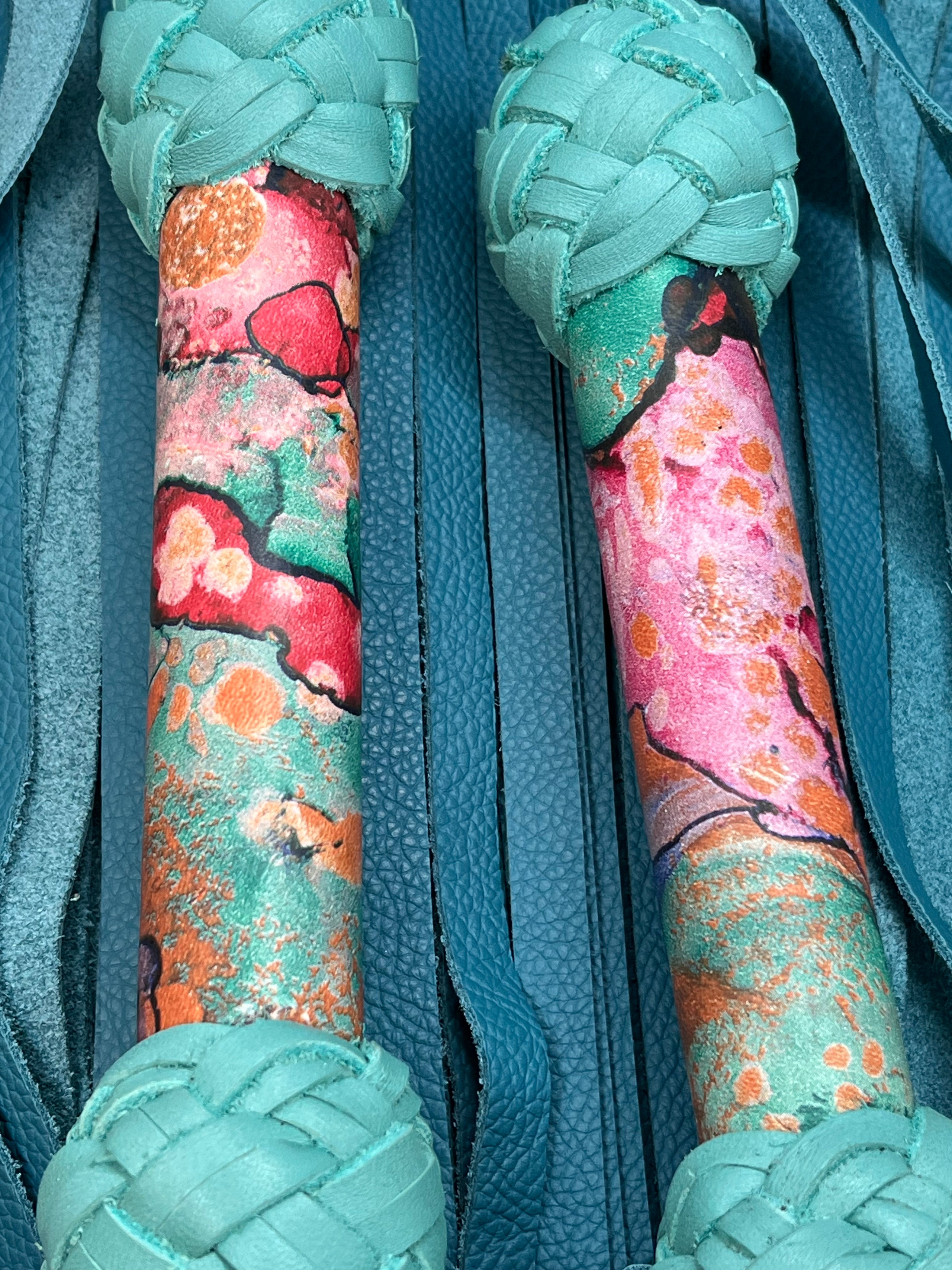 Abstract Water Color Printed Leather Flogger